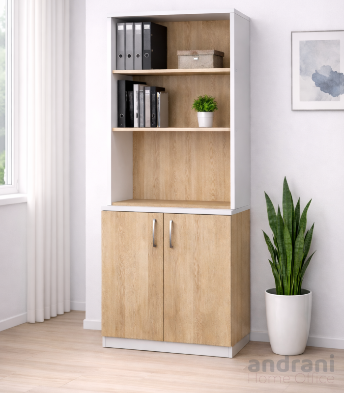 Етажерка с рафтове и две врати